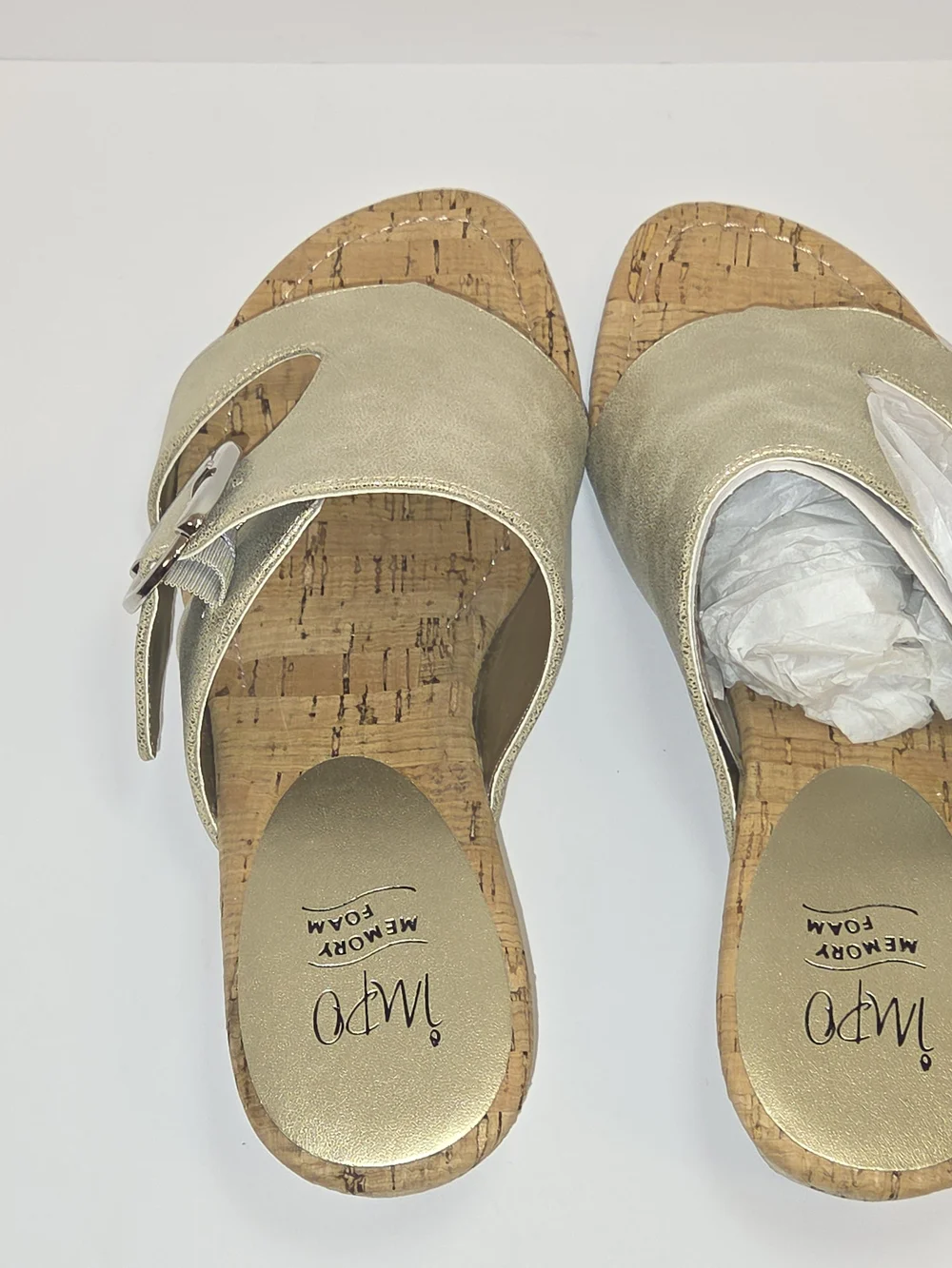 Impo Platino Giselle Metallic Gold Cork Wedge Slide with Silver Buckle - Picture 6 of 13